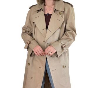 Vintage Mens Burberry Tan Khaki Beige Nova Check Long Trench Rain Coat 50 Short